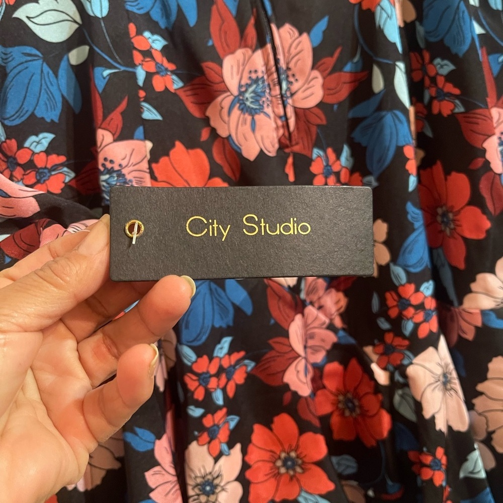 City Studio Black Floral Long Sleeve Dress - Picture 10 of 15
